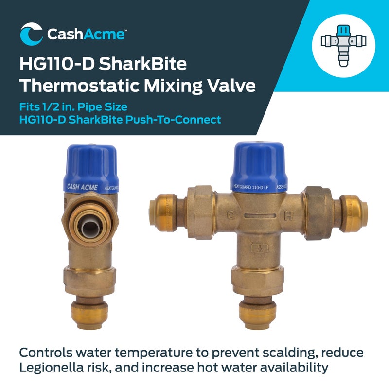 Cash Acme 1/2 Inch HG110-D Thermostatic Mixing Valve with SharkBite Union Connections, Brass Plumbing Fitting, 24504 - Image 2